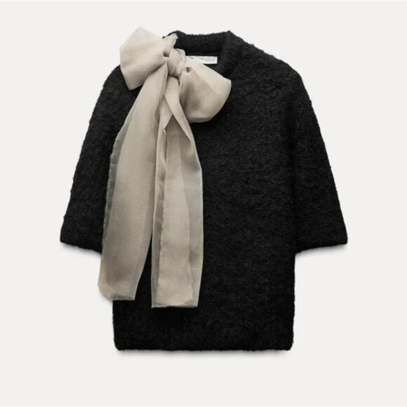 ZARA ORGANZA BOW KNIT TOP - Picture 2 of 4